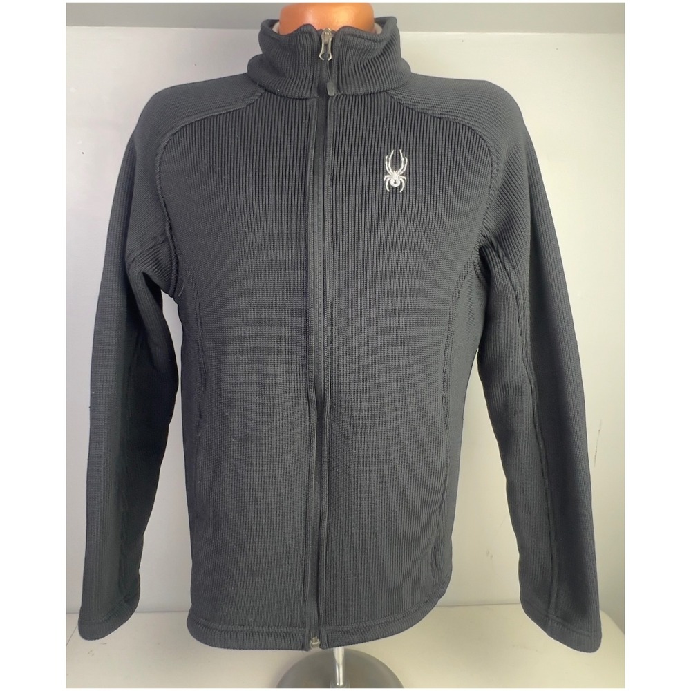 Spyder Full Zip Sweater Jacket Mens Large Gray Excellent Ribbed Knit Fleece